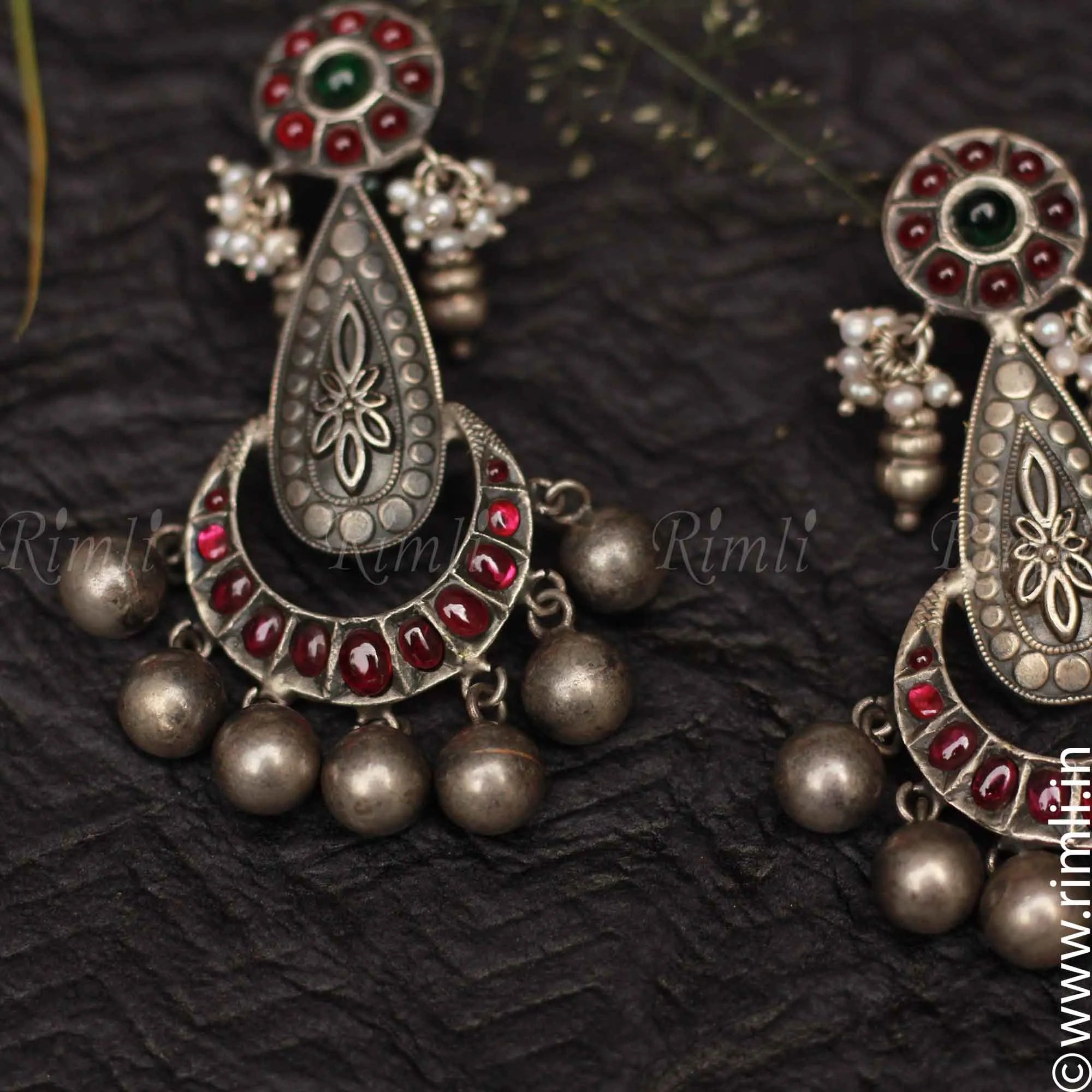Silver Oxidised Dotted Pattern Small Light Weight Navrtari Special Jhumka  For Women at Rs 90/piece in Vadodara